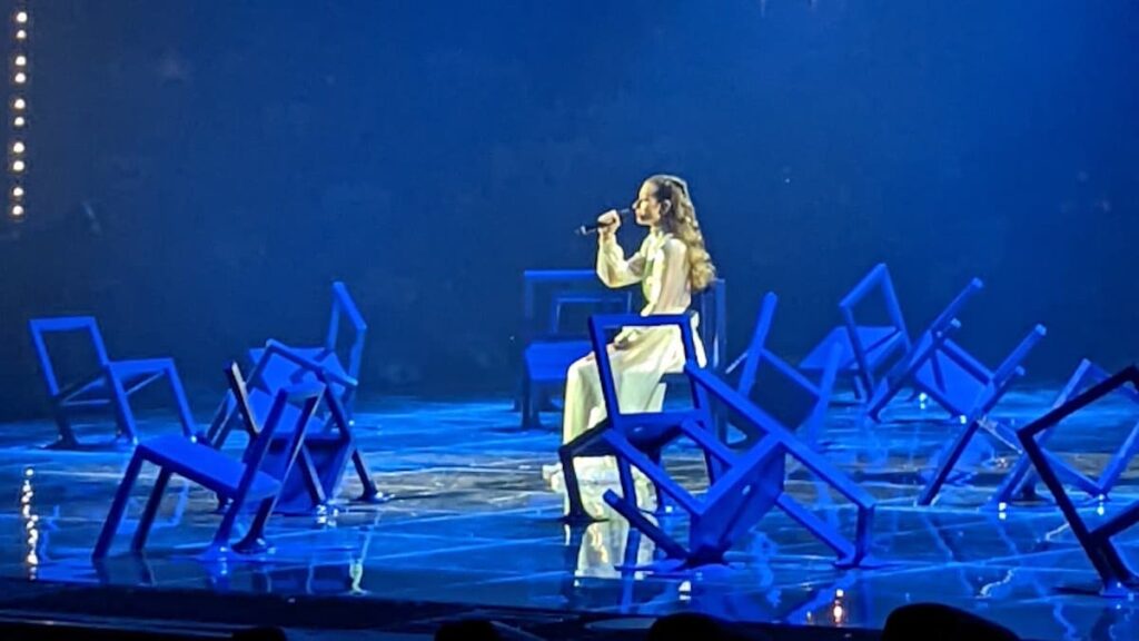 Amanda Georgiadi Tenfjord biography portrait — Greek singer at Eurovision 2022.