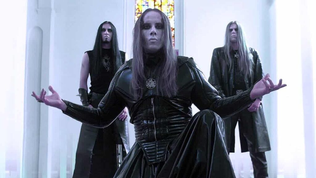 Behemoth biography portrait — posing in traditional theatrical corpse paint and costumes.