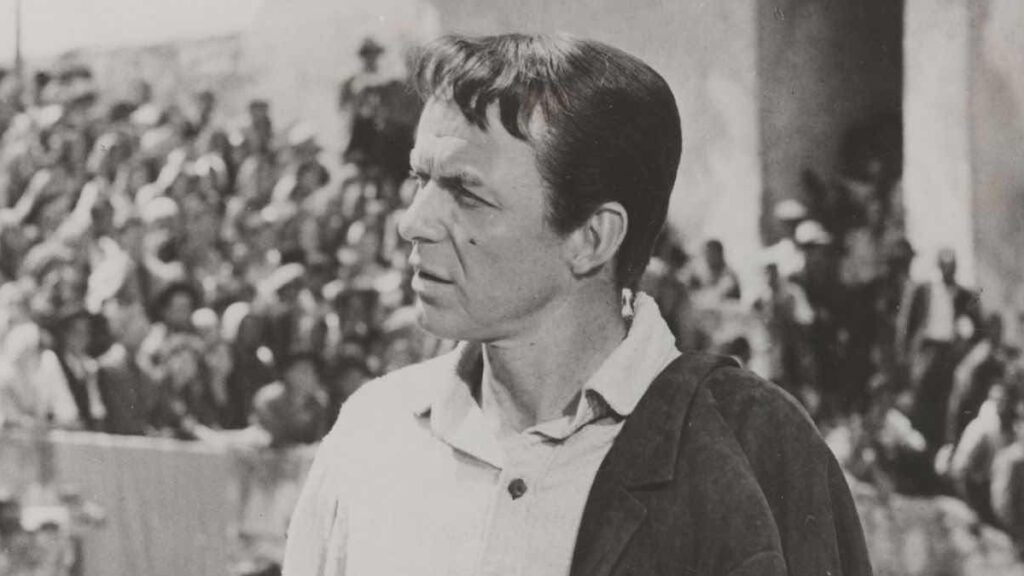 Frank Sinatra biography portrait — in a scene from the film The Pride and the Passion 1957.