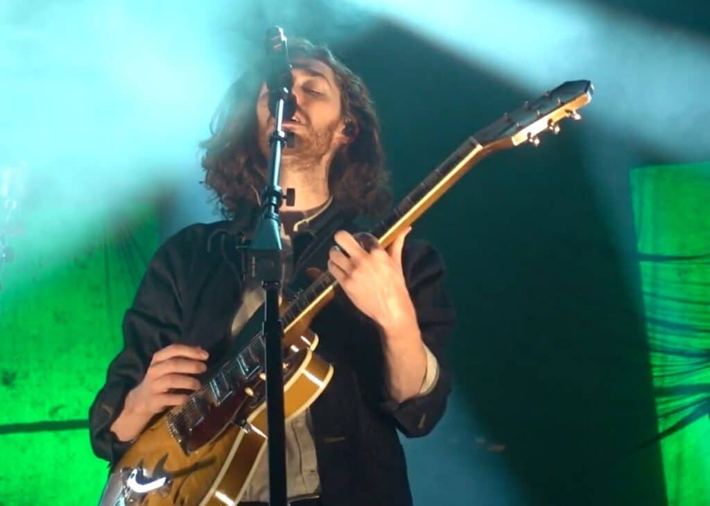 Hozier biography portrait — performing on stage during the Nobody tour.