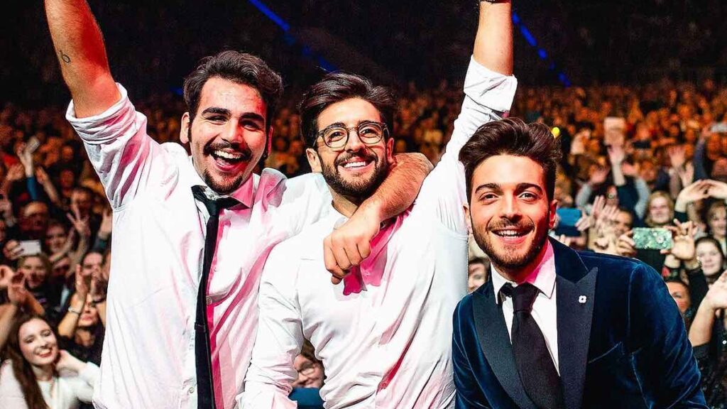 Il Volo biography portrait — performing live on stage in 2018.