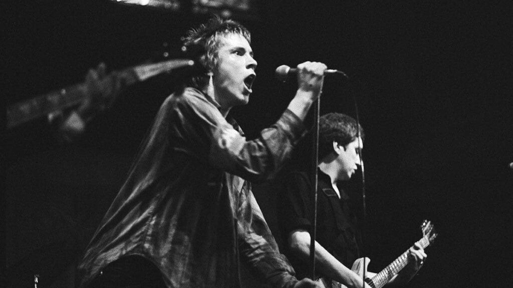Sex Pistols biography portrait — Johnny Rotten and Steve Jones performing live in Paradiso.