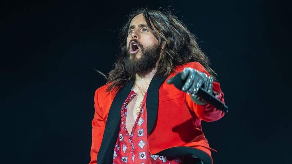 Jared Leto biography portrait — performing with Thirty Seconds to Mars at Rock im Park 2018.